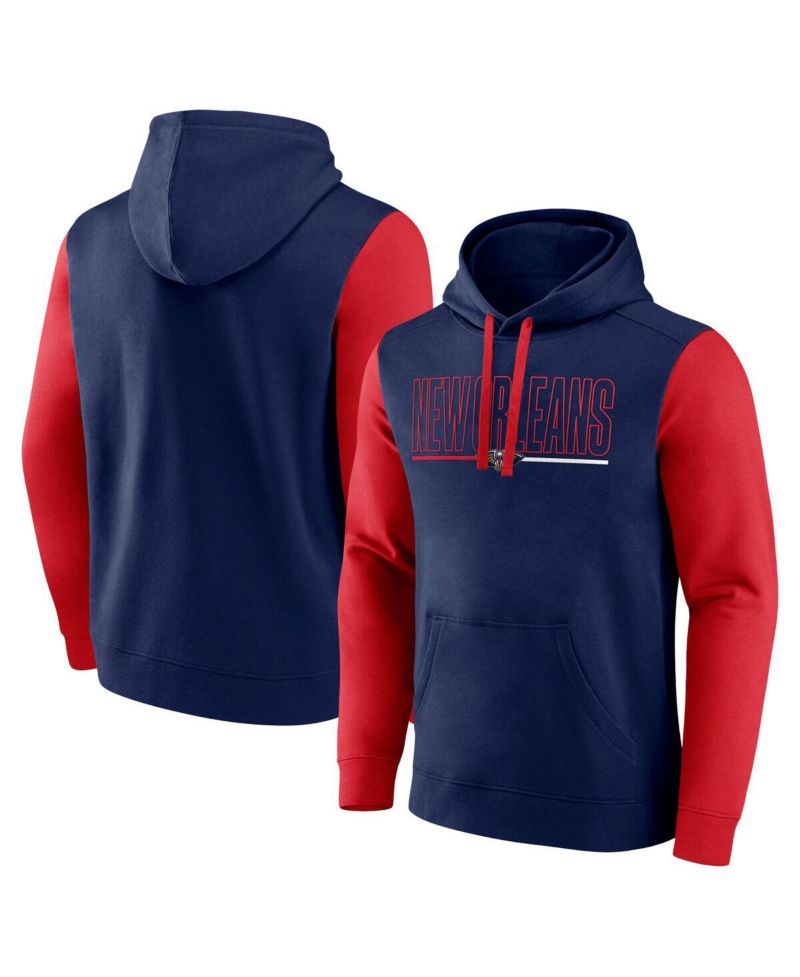 Men's Navy New Orleans Pelicans Outline Color Block Pullover Hoodie