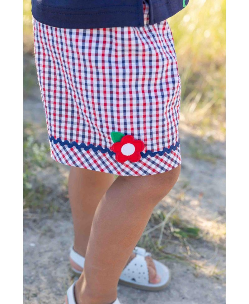Big Girls Plaid Seersucker Shorts With Ric Rac and Flowers