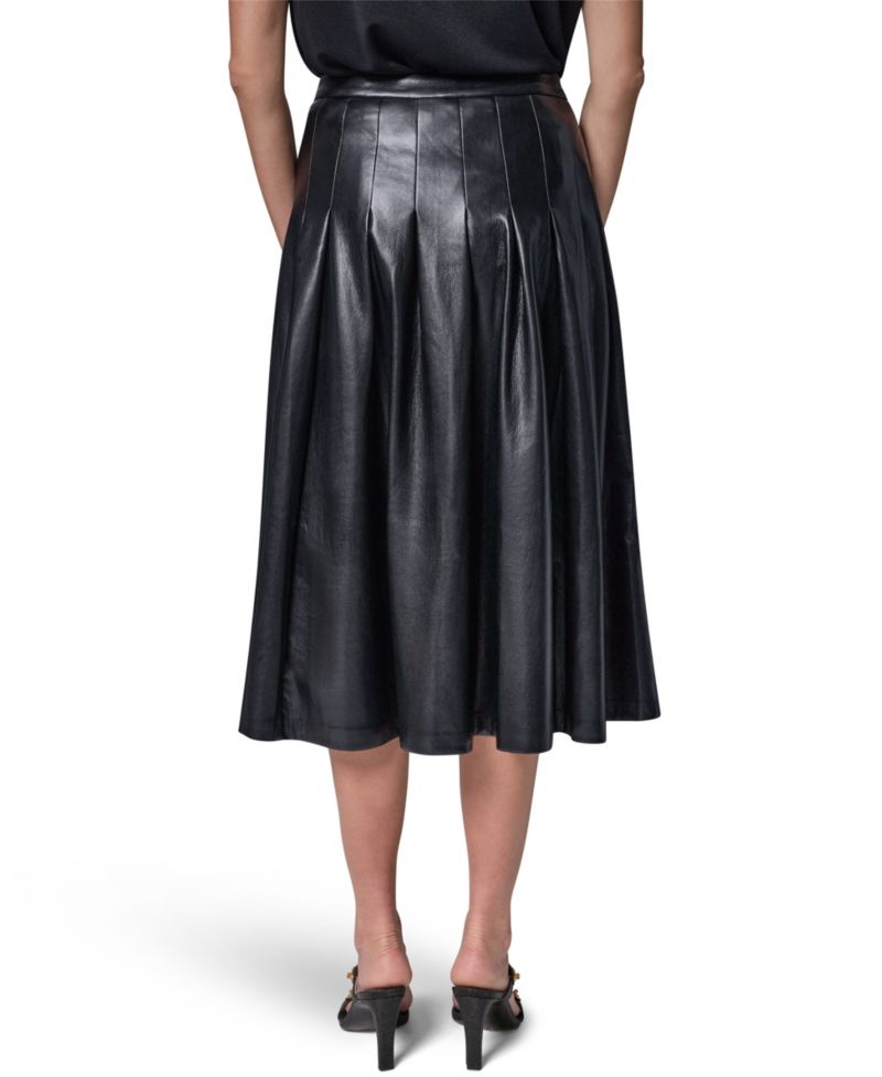 Women's Pleated Faux Leather Midi Skirt