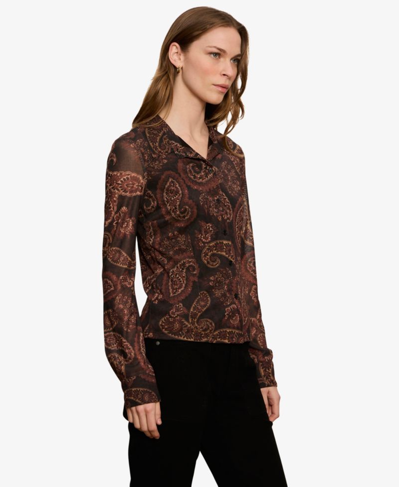Women's Fitted Mesh Button Down Top
