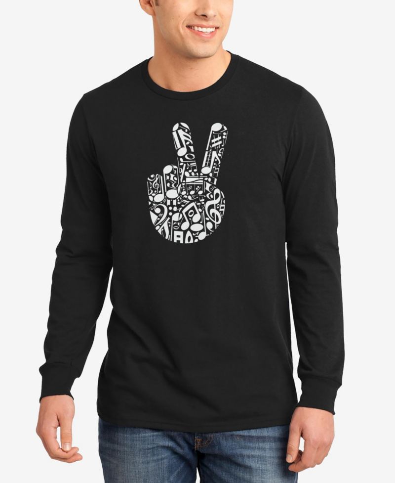 Men's Peace Finger Notes Word Art Long Sleeve T-Shirt