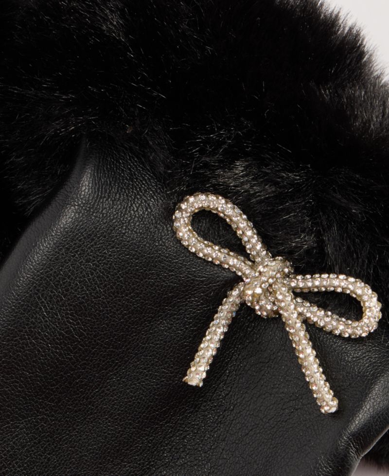 Women's Bow Embellished Gloves with Faux-Fur Cuff