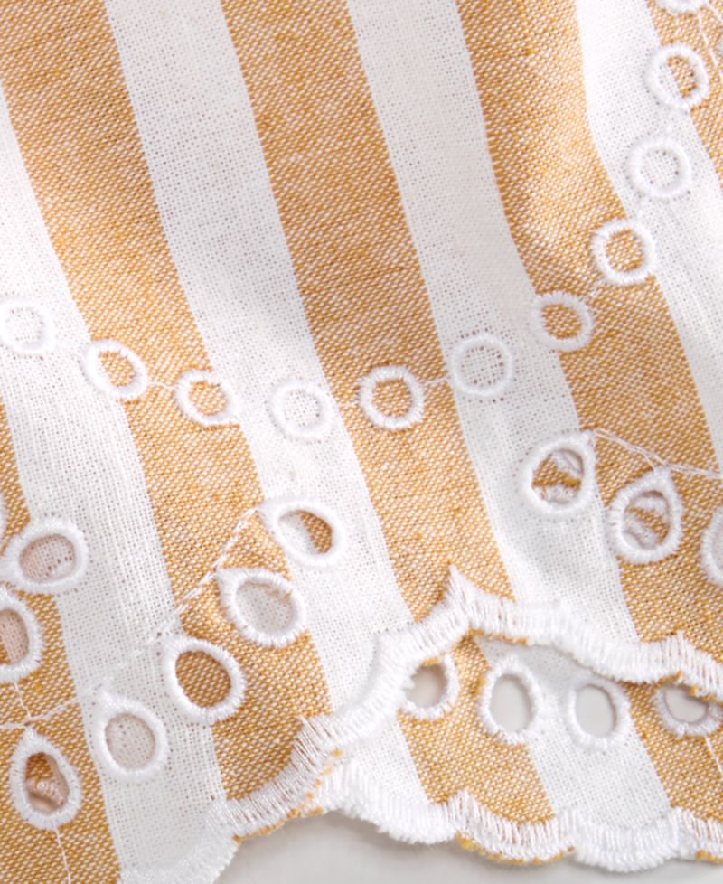 Women's Stripe Mid-Rise Embroidered Eyelet Linen Blend Pull-On Shorts