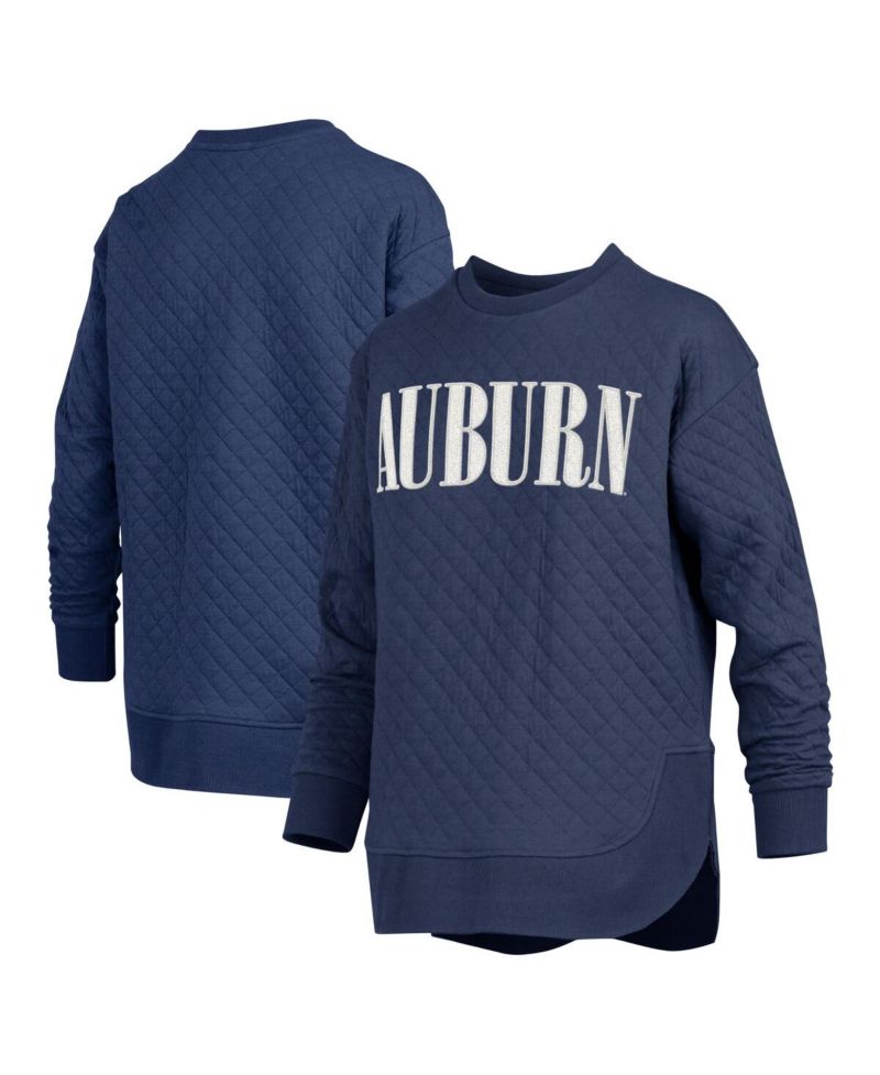 Women's Navy Auburn Tigers Quilted Long Sleeve Pullover Sweatshirt