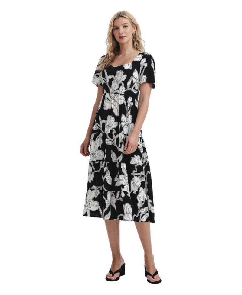 Women's Teresa Tiered Floral-Print Square Neck Midi Dress