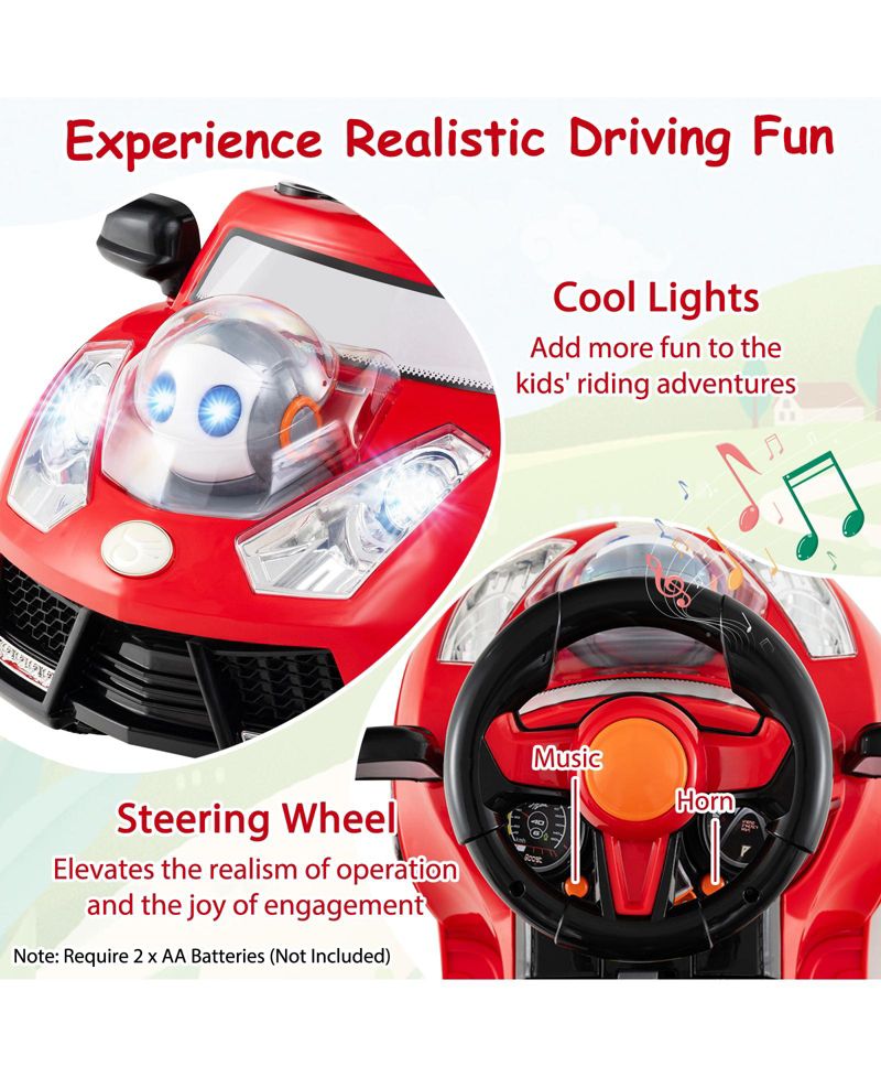 3-in-1 Sliding Walker w/ Adjustable Canopy Horn Music & Light for Boys & Girls