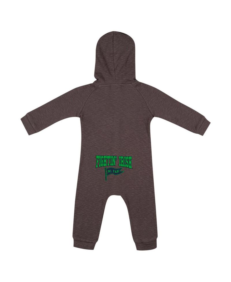 Baby Boys and Girls Charcoal Notre Dame Fighting Irish Zando-Zan Waffle Full-Snap Hooded Romper