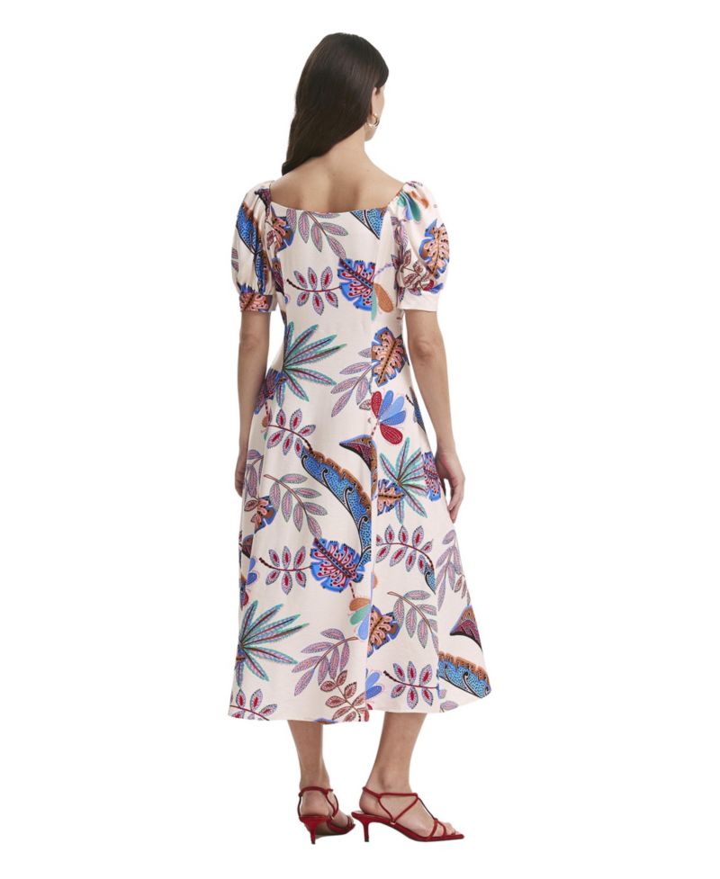 Women's Daisy Floral-Print Fit-and-Flare Square Neck Midi Dress