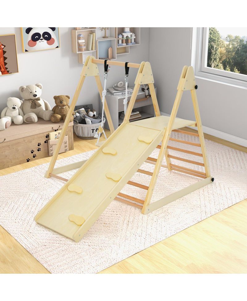 Kids 5 in 1 Indoor Playset with Foldable Climber Fun Slide and Swing