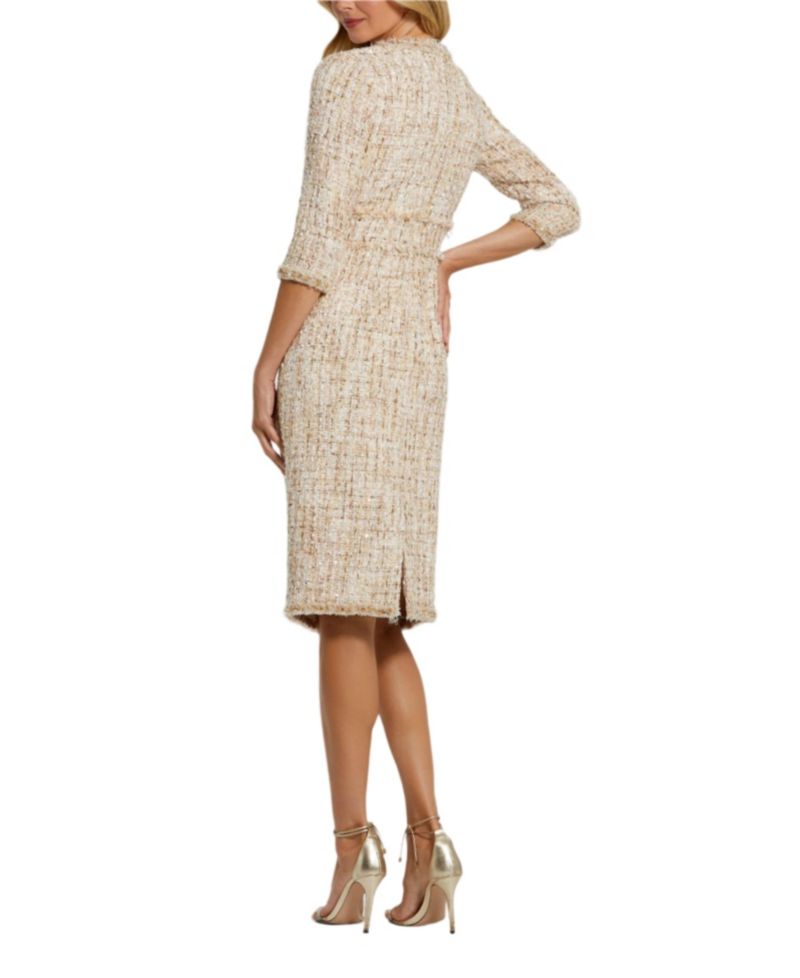Women's 3/4 Sleeve Beaded Trim Patch Pocket Dress