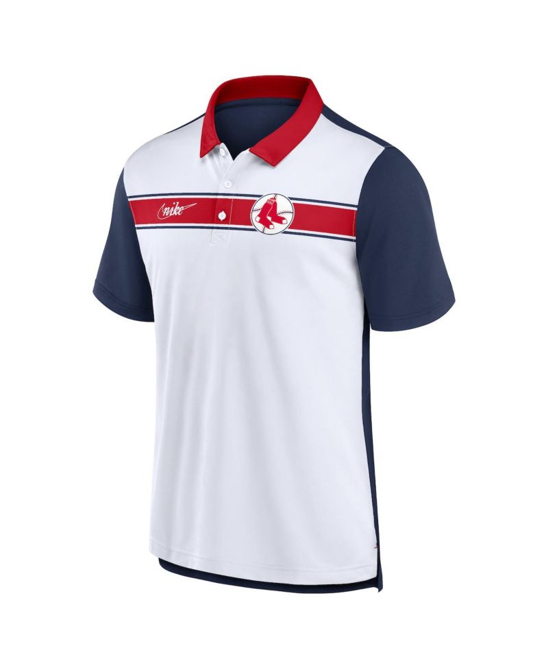 Men's White, Navy Boston Red Sox Rewind Stripe Polo Shirt