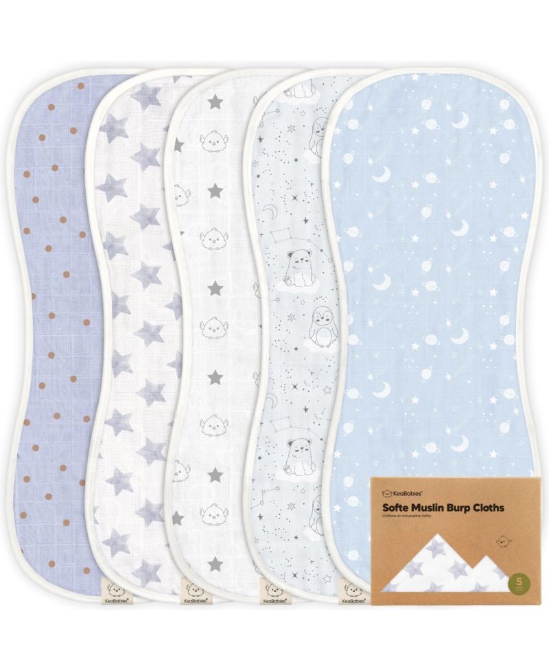 5pk Softe Muslin Burp Cloths for Baby Girls and Boys, Organic Burping Cloths for Babies, Baby Burp Clothes