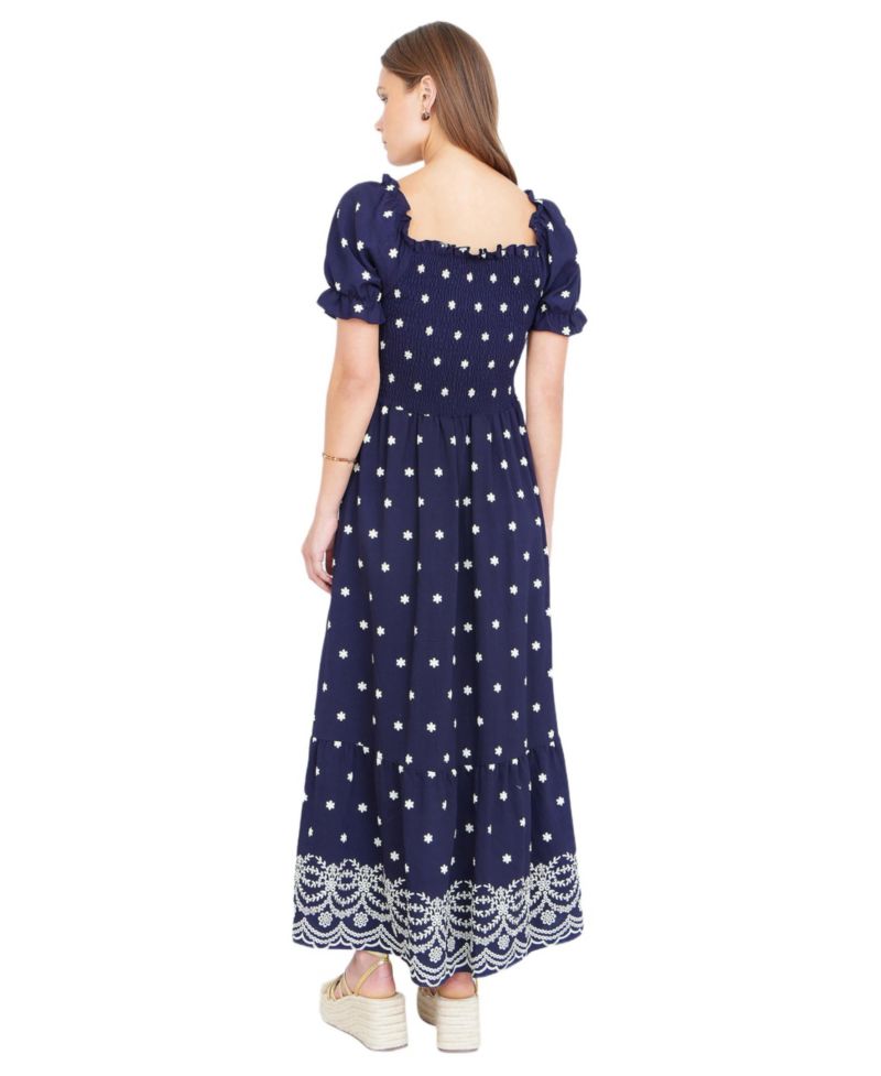 Women's Border Hemline Smocked Maxi Dress
