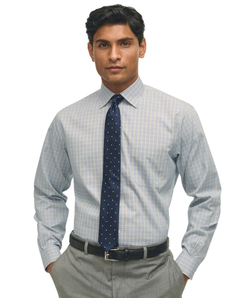 Men's Regular-Fit Navy Check Dress Shirt