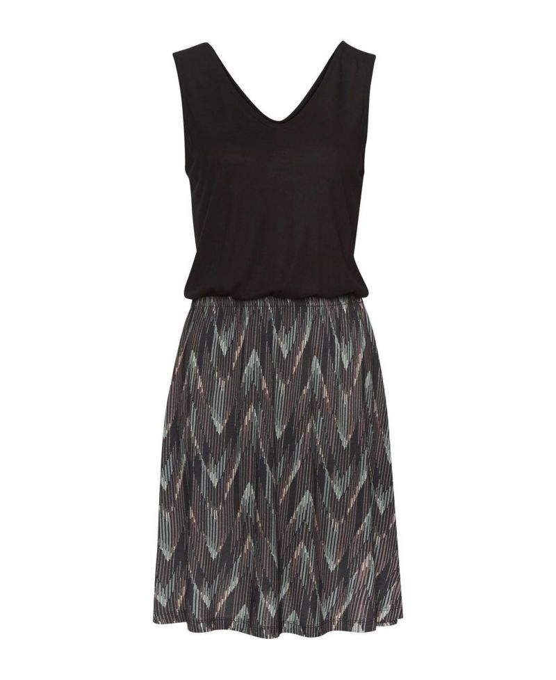 Women's Viscose Printed Pattern A-Line V-Neck Elastic-Waist Short Dress