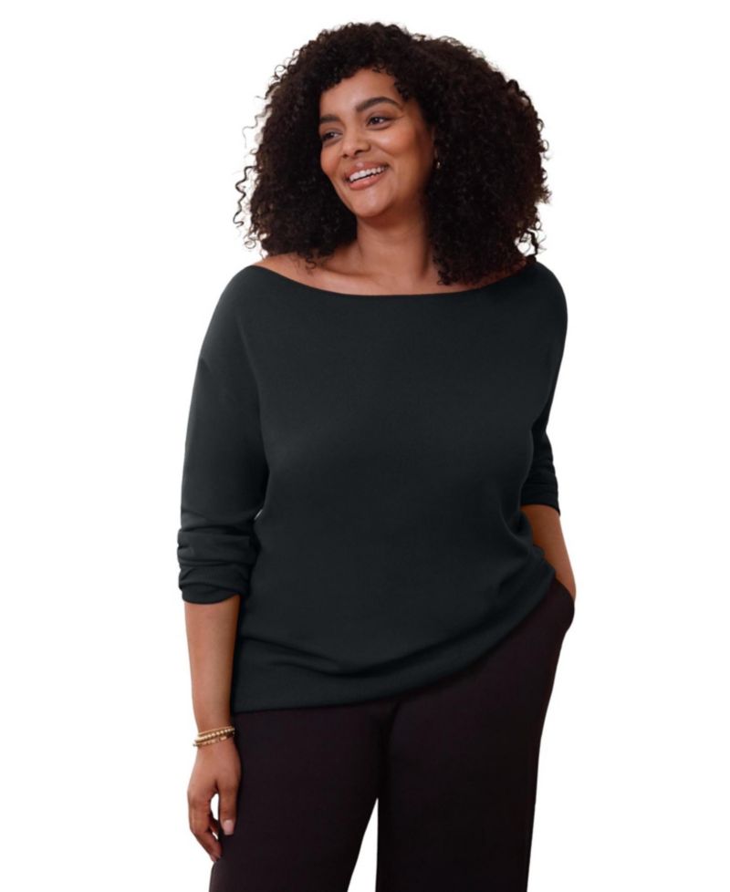 Plus Size Convertible Pullover Fine-Gauge Knit Funnel Neck Sweater