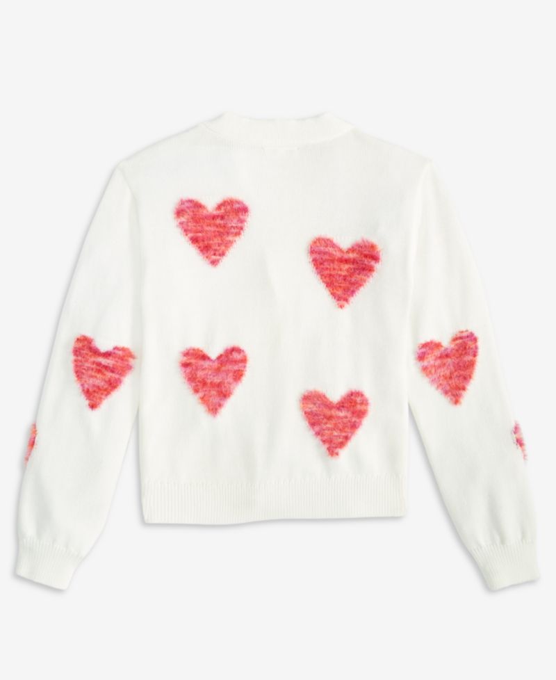Girls' 5-20 Textured Heart Long-Sleeve Cardigan
