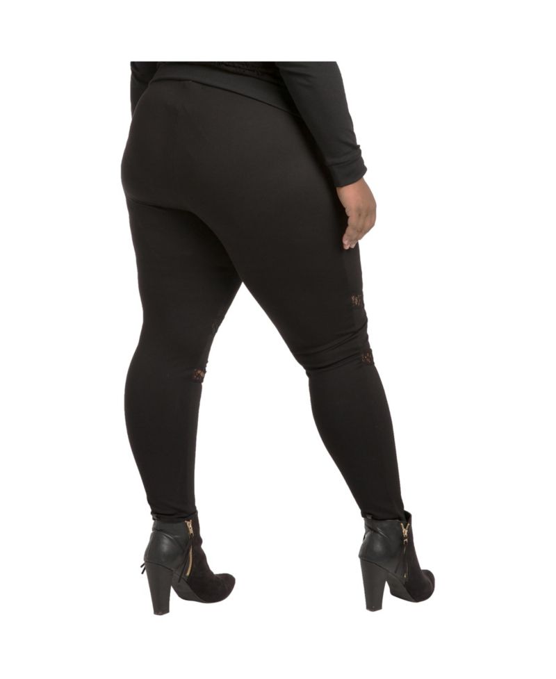 Women's Plus Size Curvy-Fit Lace Inset Pull-On Ponte Legging