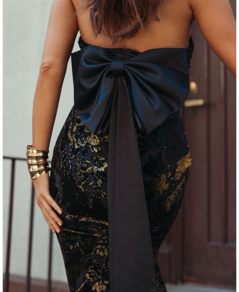 Women's Strapless Floral Velvet Evening Gown