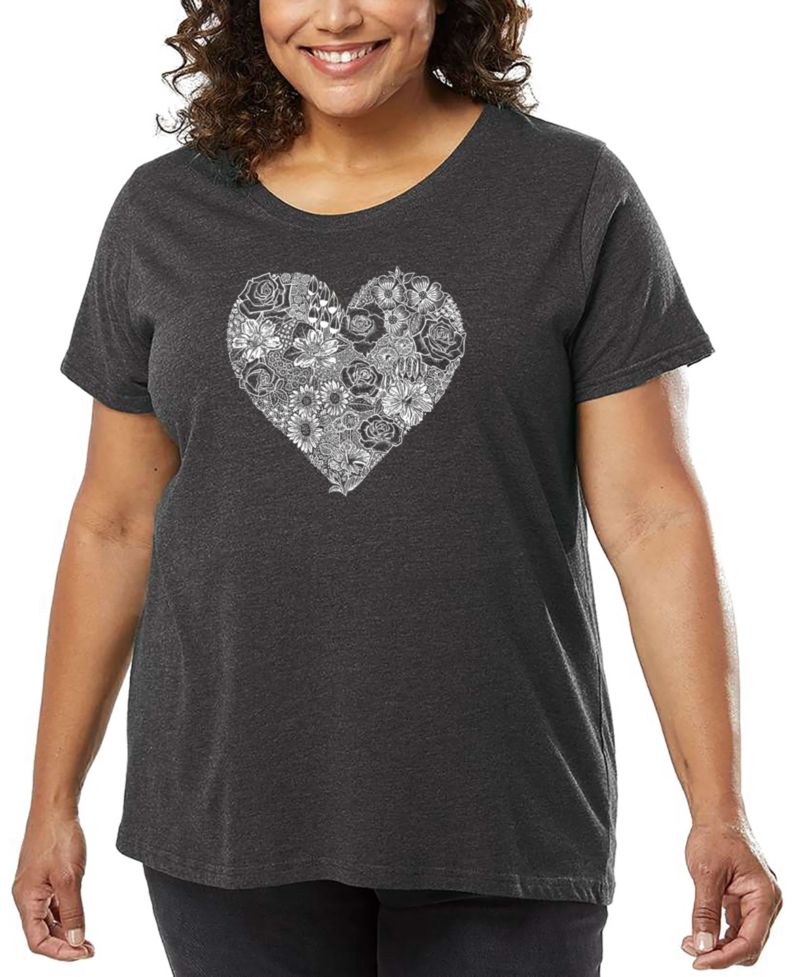 Plus Size Heart Flowers Art T-Shirt