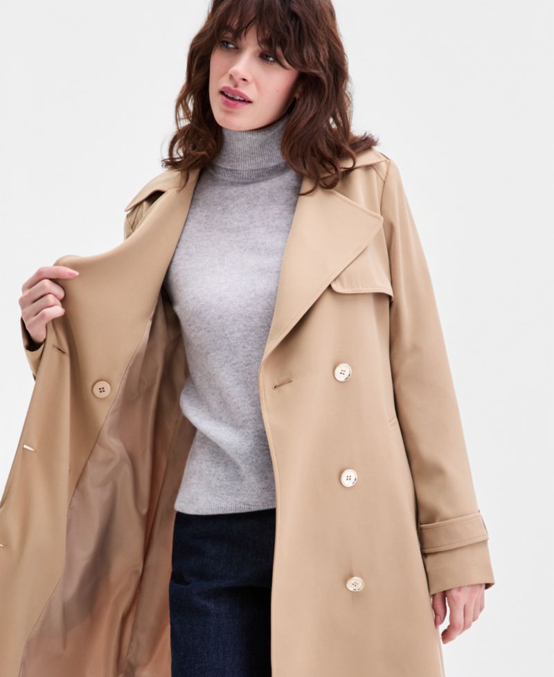 Michael Kors Petite Double-Breasted Belted Crepe Trench Coat
