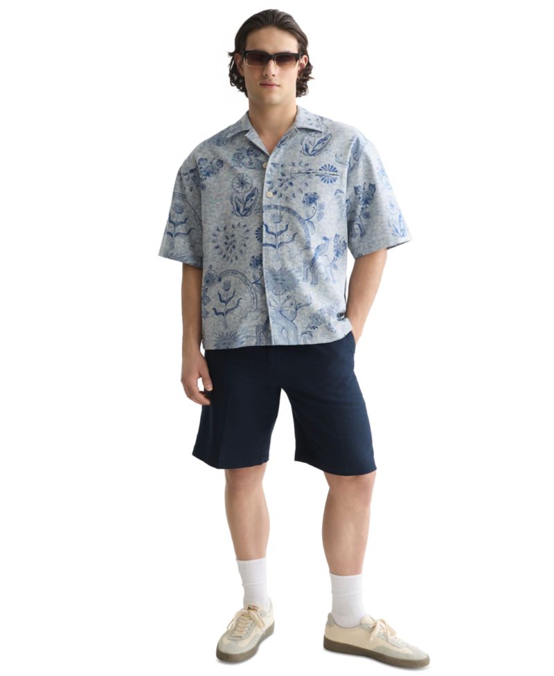 Men's Jacquard Spread Collar Short-Sleeve Shirt