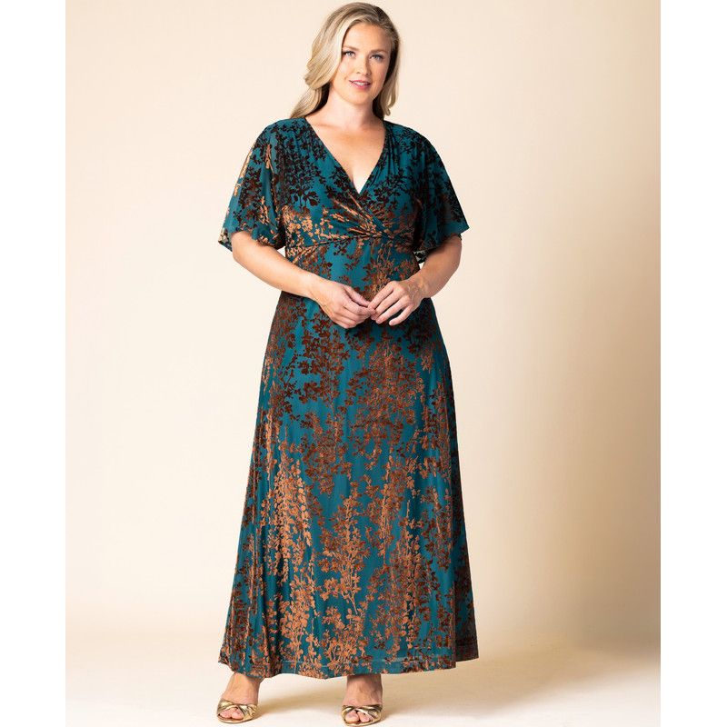 Plus Size Twilight Velvet Surplice V-Neck Empire-Waist Gown