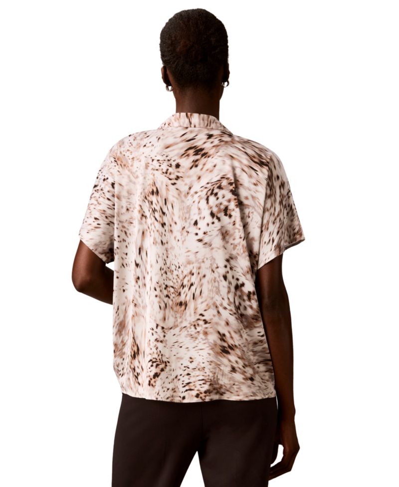 Women's Printed Flat Satin Tie-Neck Blouse