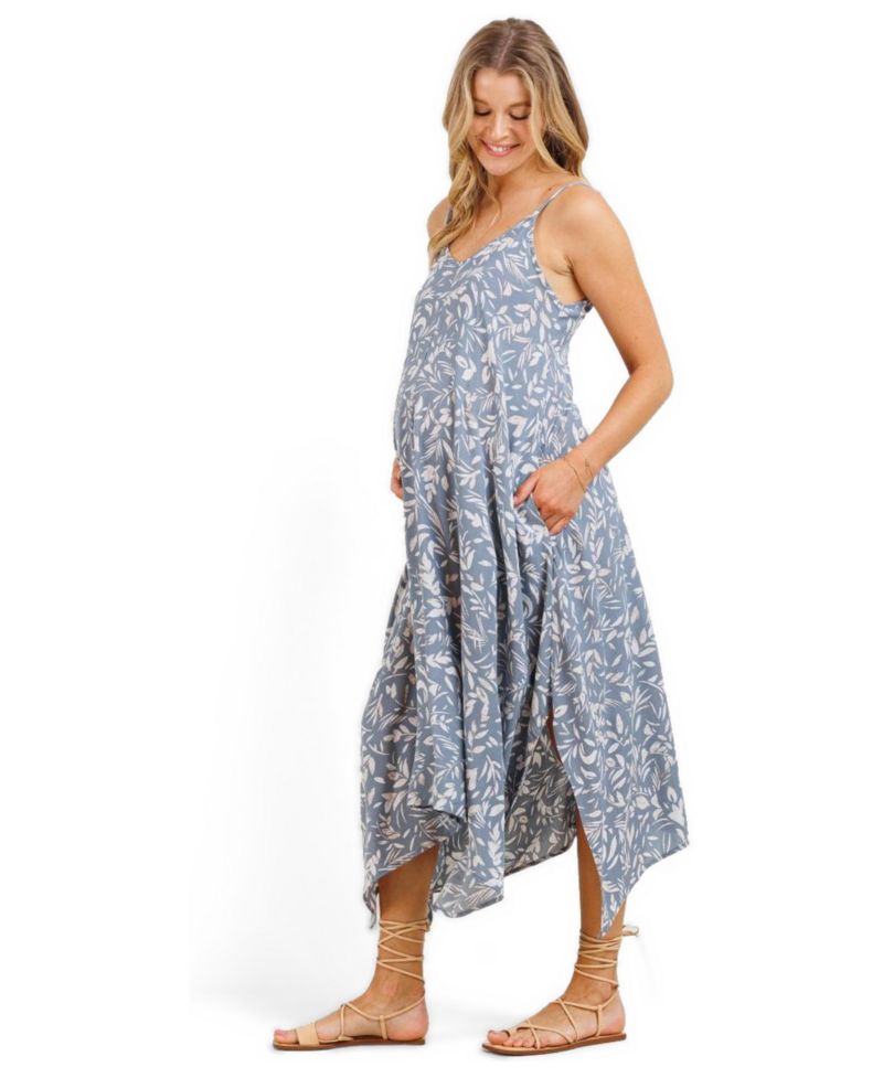 Women's Floral V-Neck Spaghetti Strap Midi Dress with Pockets