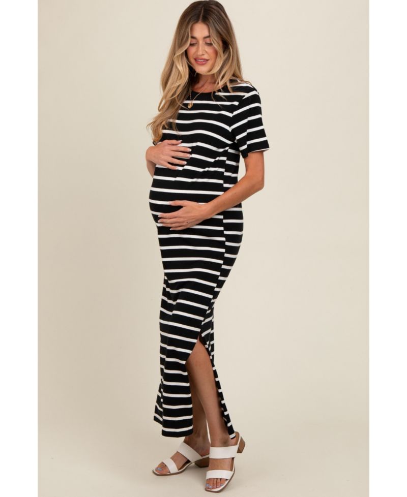Women's Red Striped Side Slit Maxi Dress