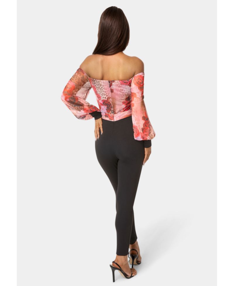Women's Printed Mesh Off Shoulder Catsuit