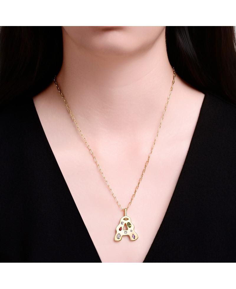 Unique 14K Gold Plated Multifaceted CZ Initial Pendant Necklace