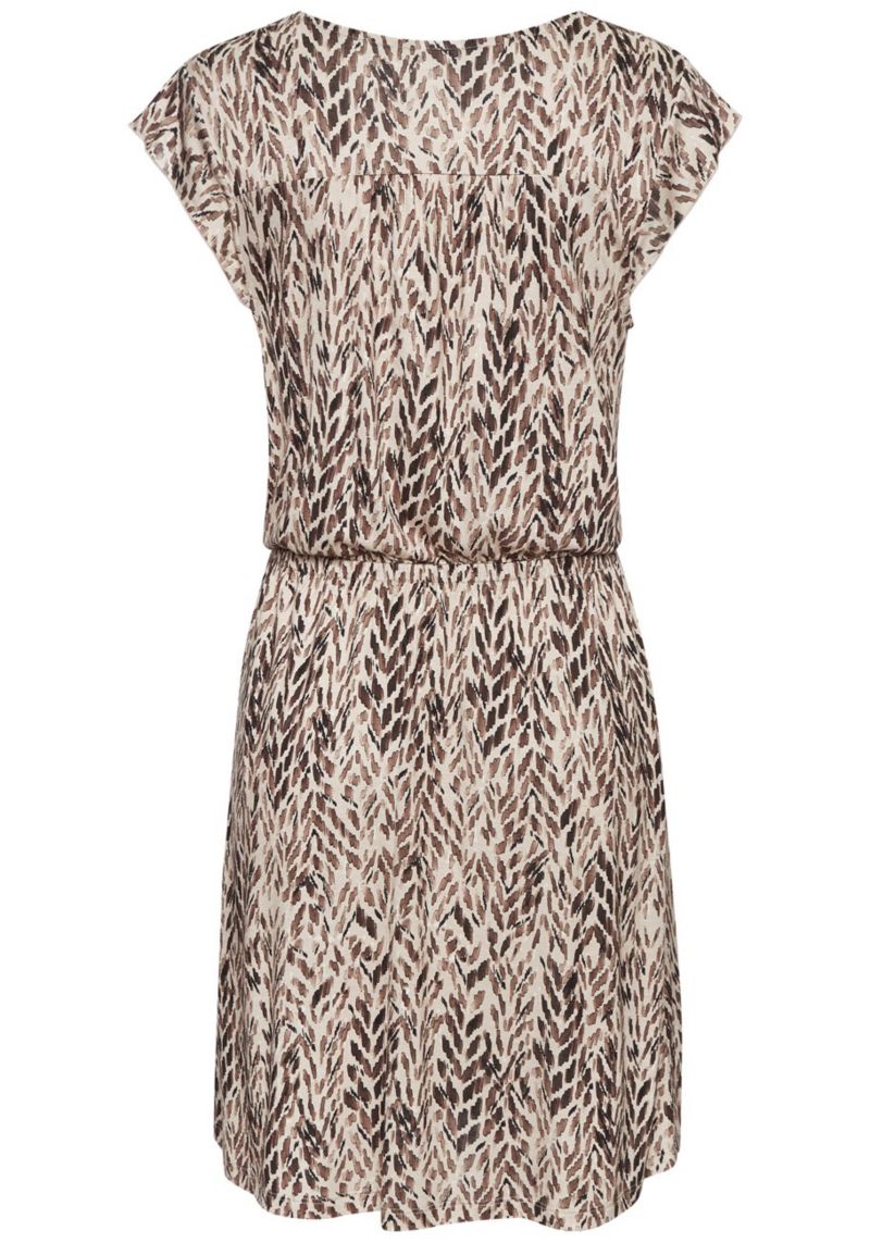 Women's Viscose Printed Short Sleeve A-Line V-Neck Ruched Short Dress