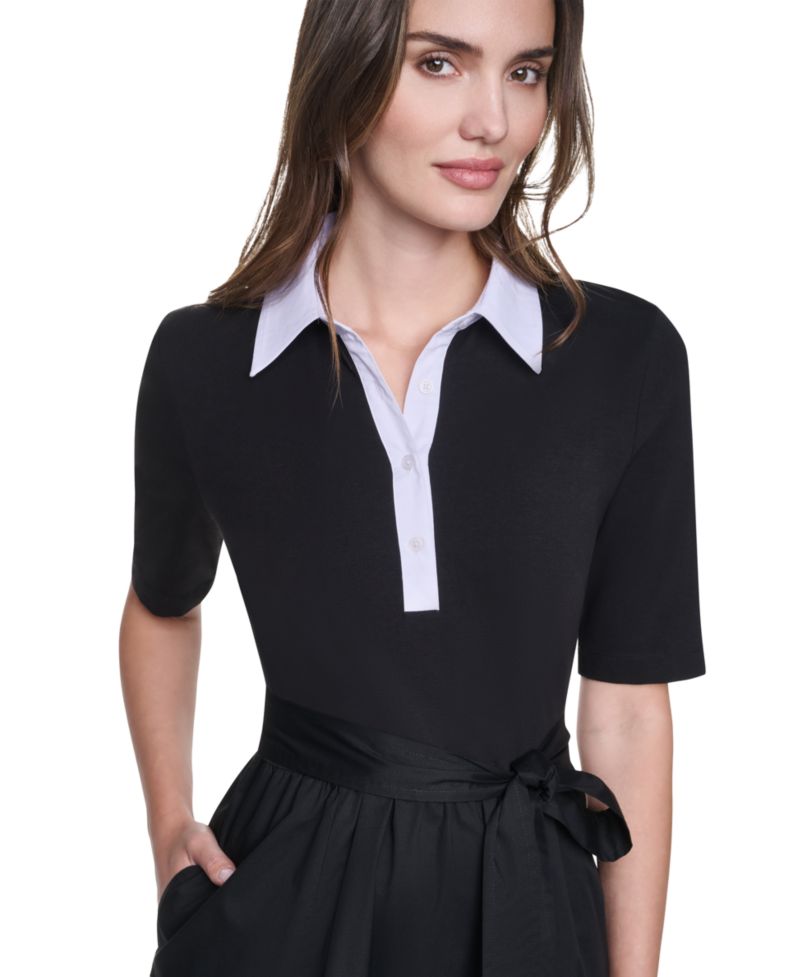 Women's Collared Short-Sleeve Shirt-Dress