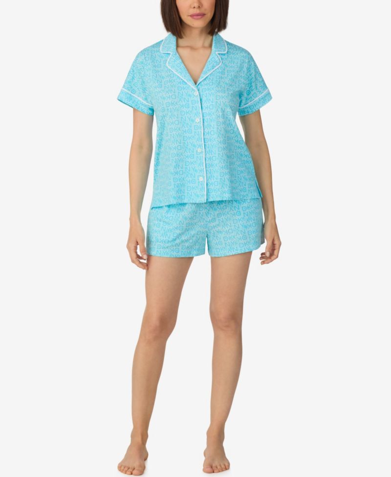 Women's Sleepwear Notch Collar Top and Shorts, 2-Piece Set