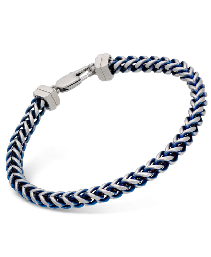 Link Chain Bracelet in Stainless Steel and Blue Ion-Plating