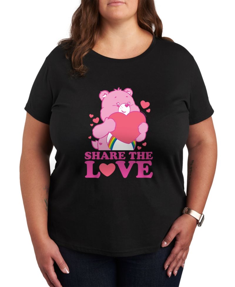Plus Size Trendy Care Bears Share The Love Graphic Crew Neck T-Shirt
