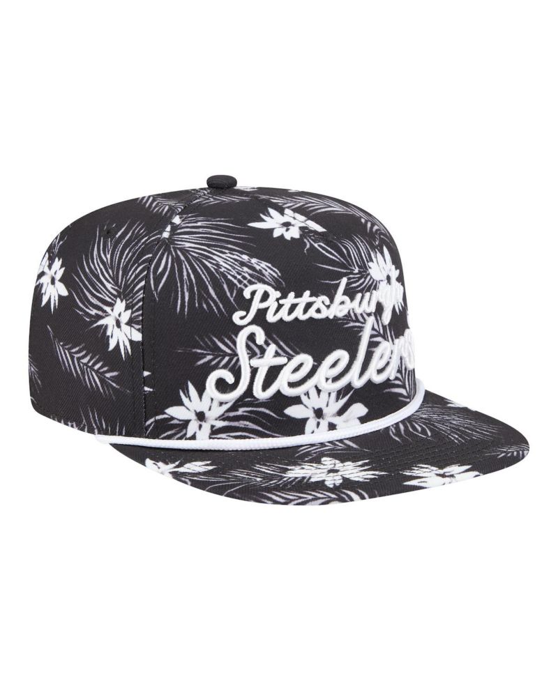 Men's Black Pittsburgh Steelers Palm Print A-Frame 9FIFTY Snapback Hat