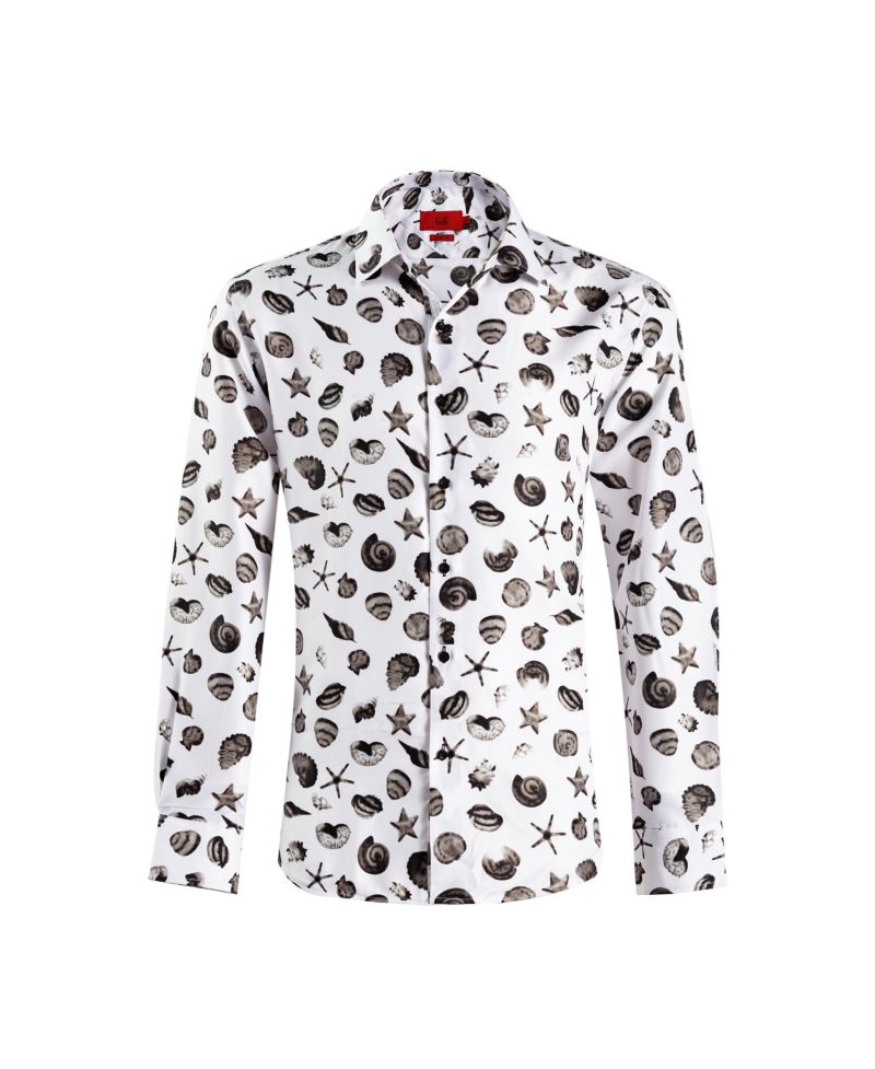 Big Boys Slim Fit Sea Shell Print Shirt