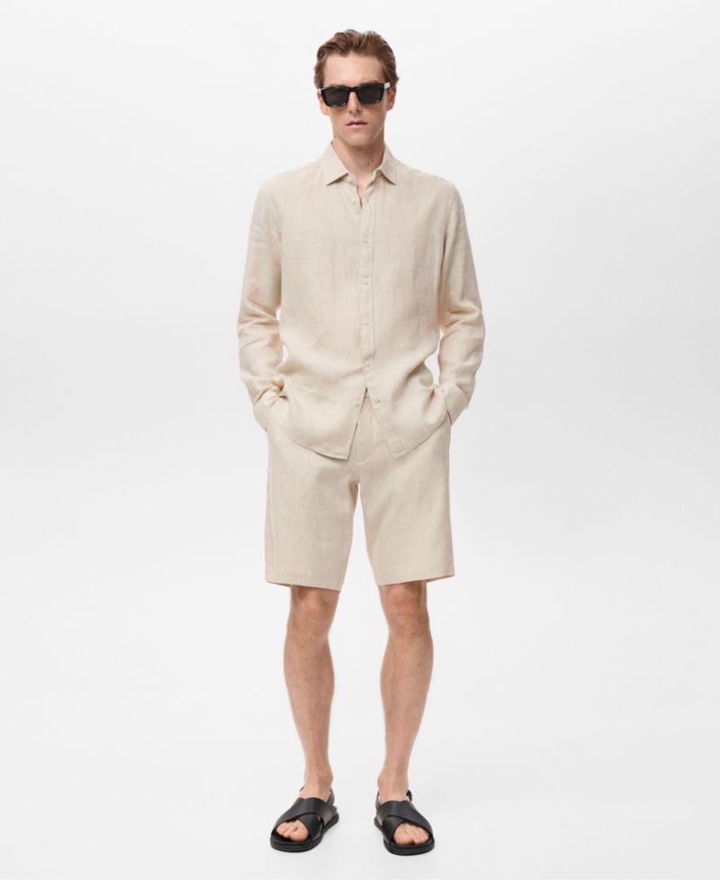 Men's Slim-Fit Linen Bermuda Shorts