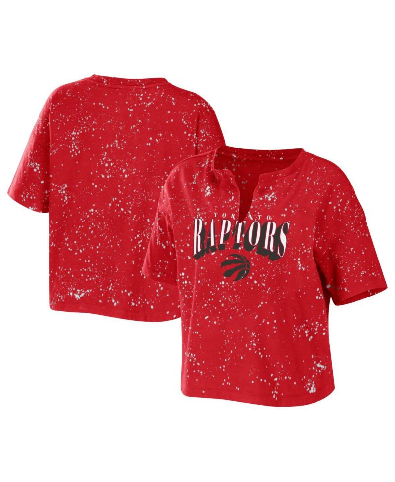 Women's Red Toronto Raptors Bleach Splatter Notch Neck T-Shirt