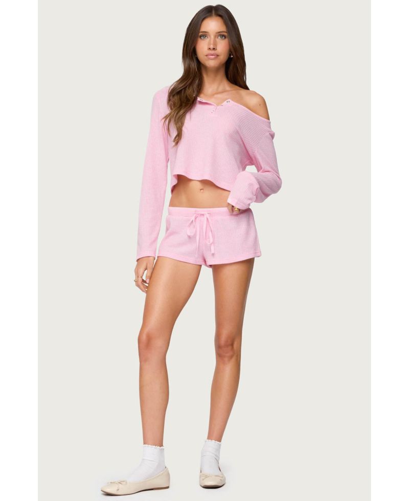Womens Teddy Cropped Waffle Top