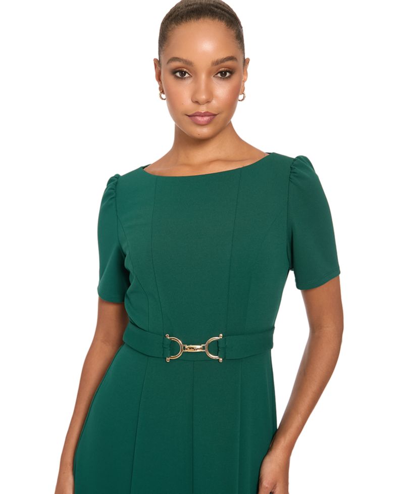 Women's A-Line Belted Midi Dress