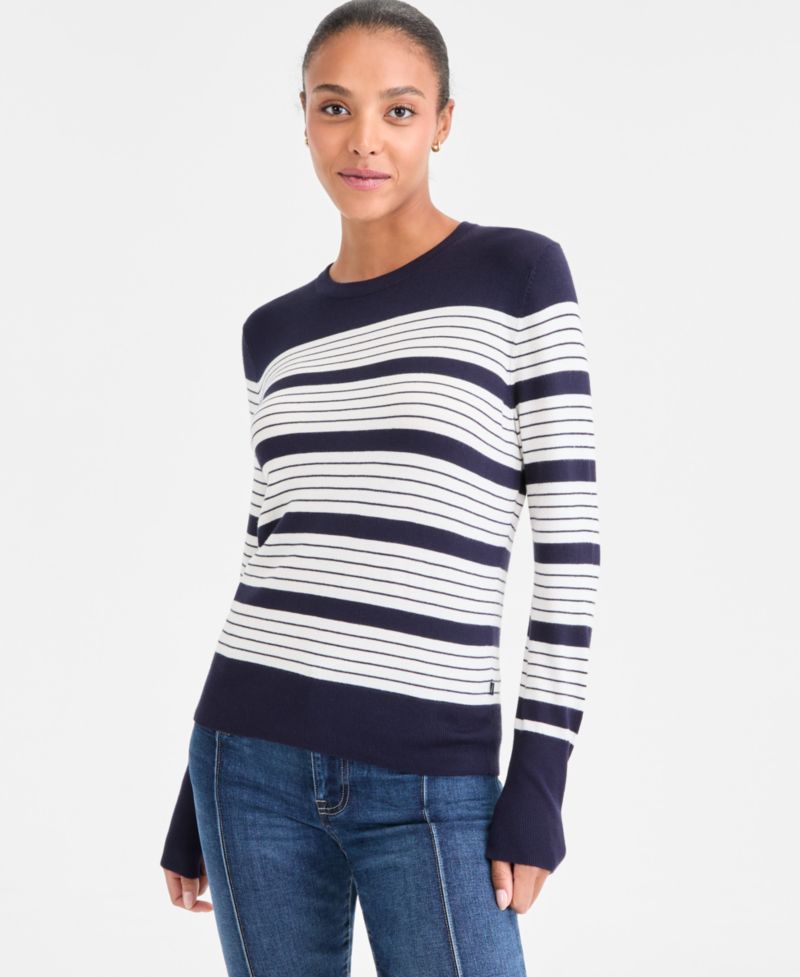 Nautica Women's Mixed Stripe Crewneck Sweater