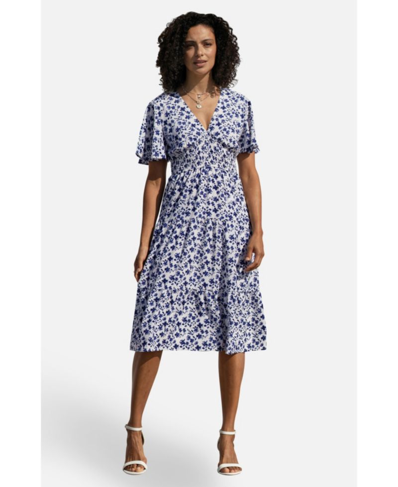 Women's Floral Angel Sleeve Midi Dress