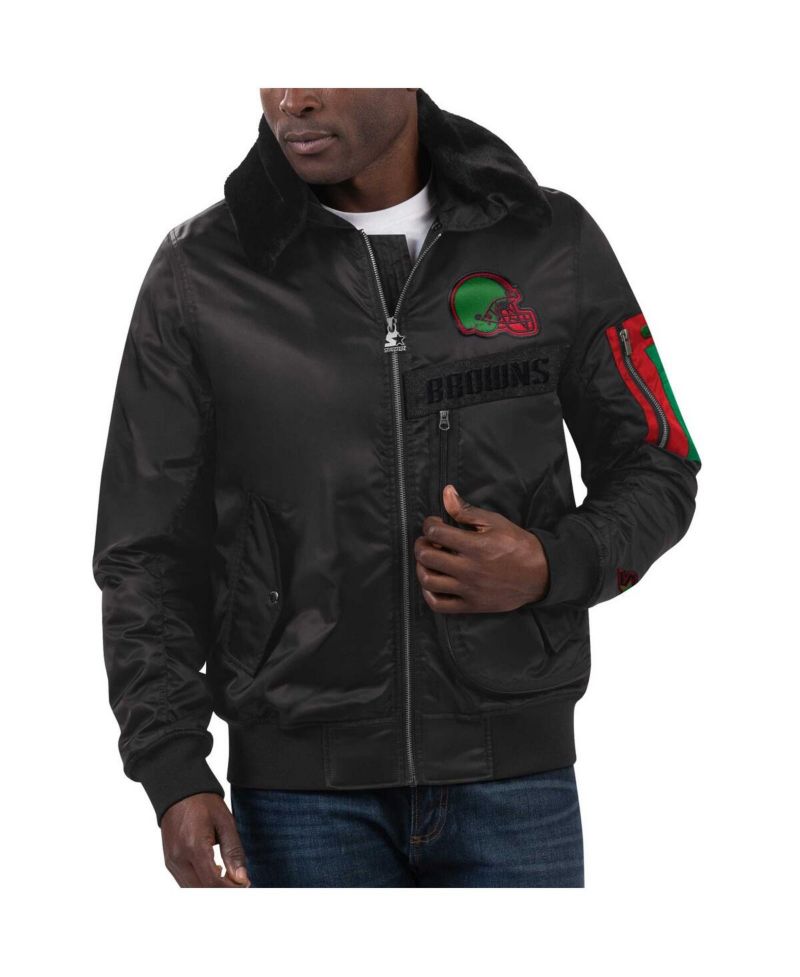 Men's x Ty Mopkins Black Cleveland Browns Black History Month Satin Full-Zip Jacket