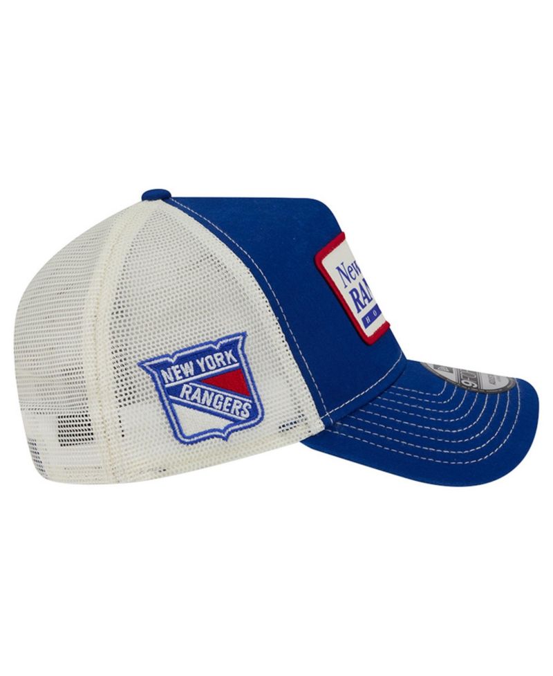 Men's Blue/White New York Rangers Skater Patch A-Frame 9FORTY Adjustable Trucker Hat