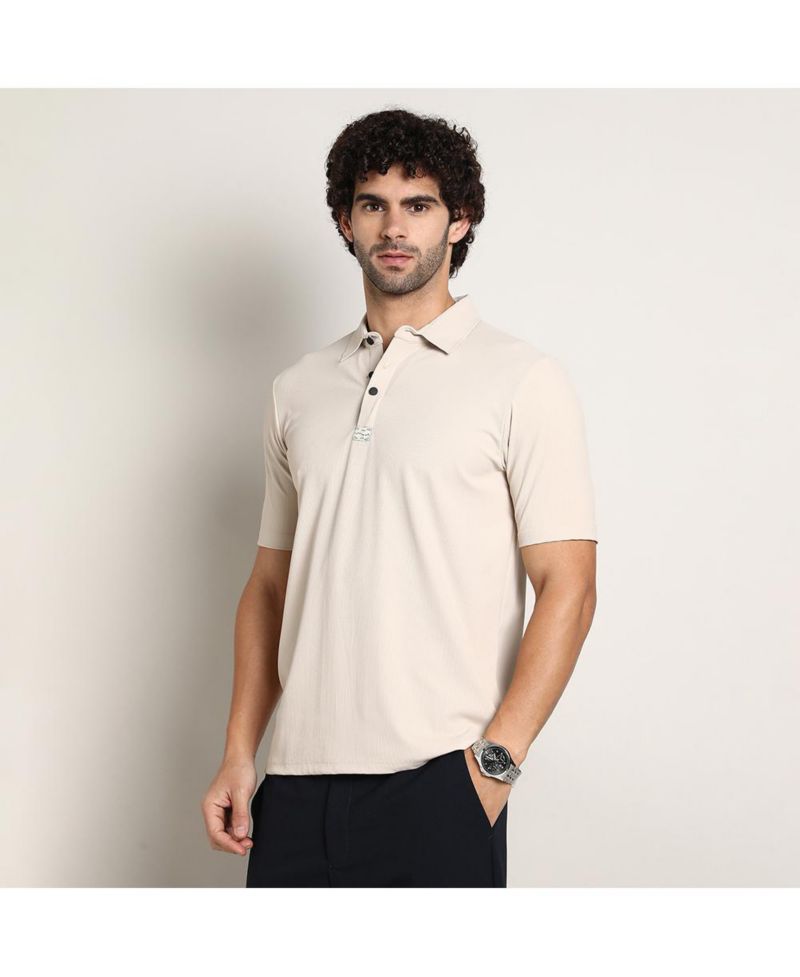 Men's Saltbox Beige Seamless Ribbed Polo T-Shirt