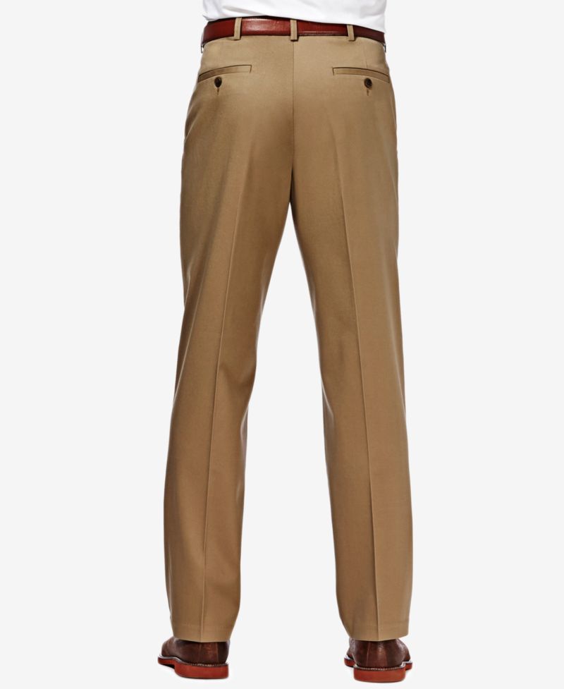 Men's Premium No Iron Khaki Classic Fit Flat Front Hidden Expandable Waist Pant