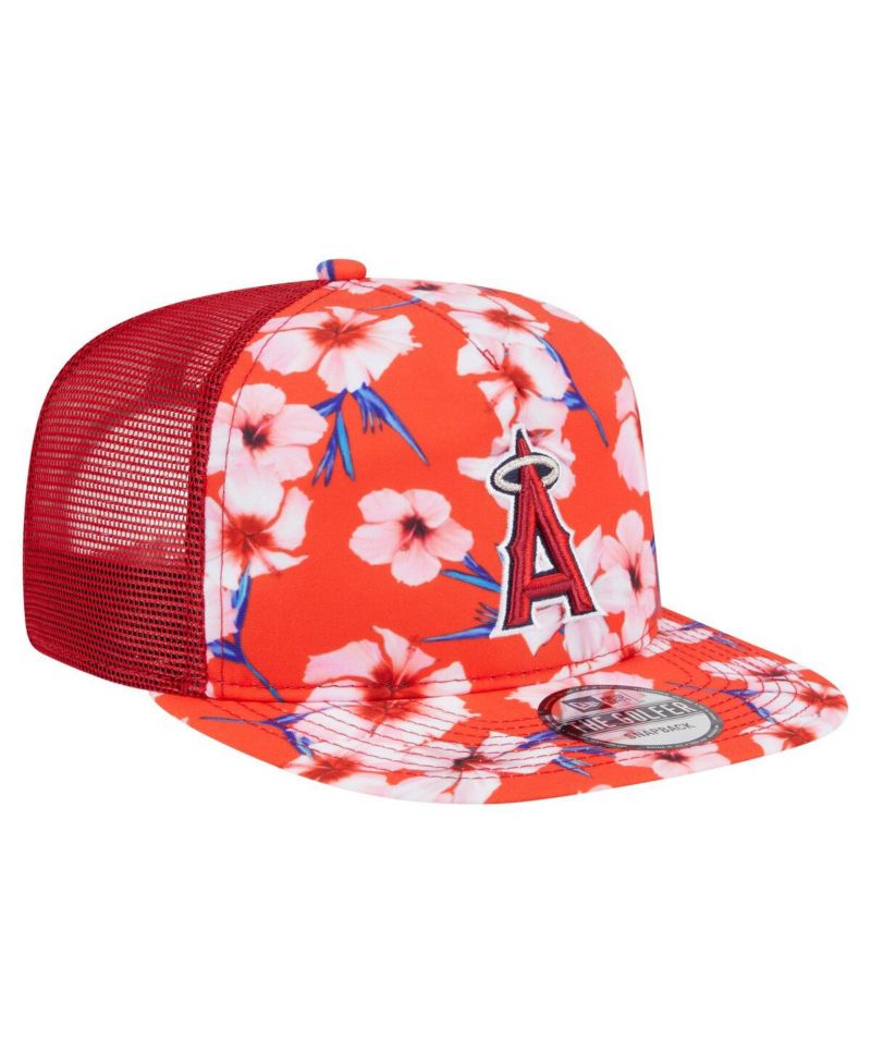 Men's Red Los Angeles Angels Adventure Pattern Golfer Trucker Snapback Hat